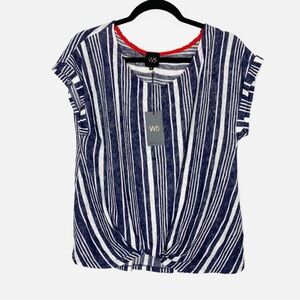 W5 navy & white stripe twisted front top